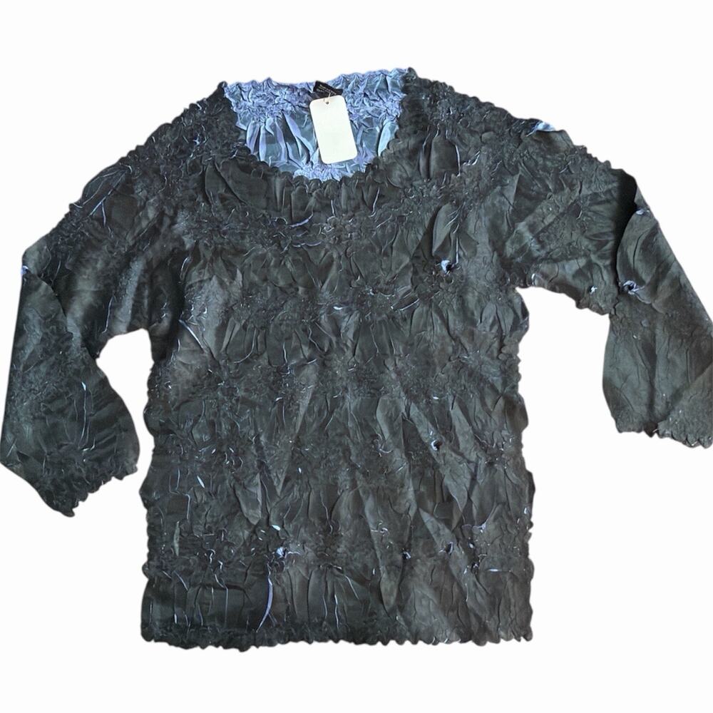 Y2K Women's Origami Magic Scarf Blouse Top Black And Blue Burnout Euro style S-L